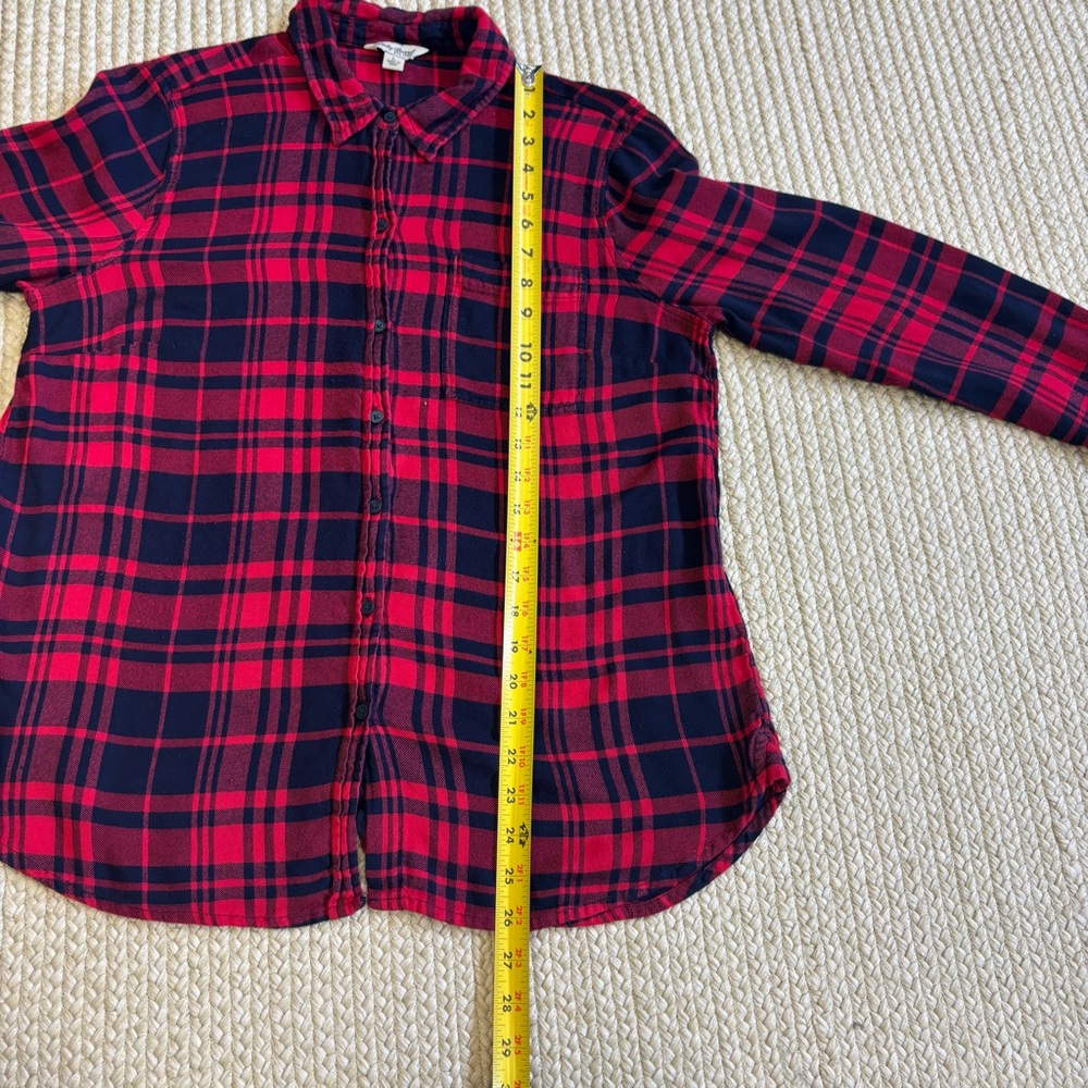 Lucky Brand Women’s Plaid Button Up Shirt Large Red Black Rayon Long Sleeve - Picture 8 of 11